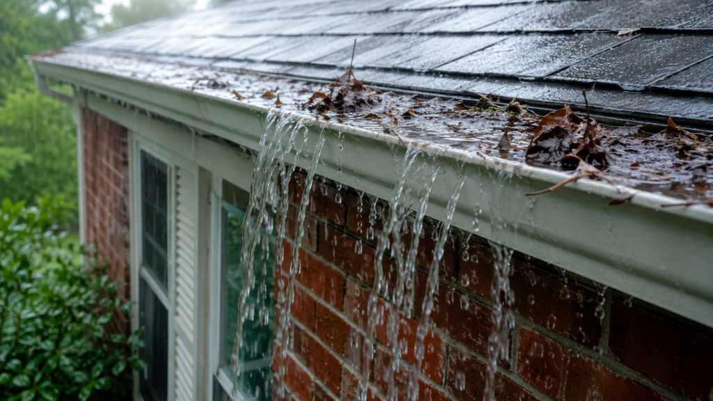 Blocked gutters causing water damage on a Melbourne home